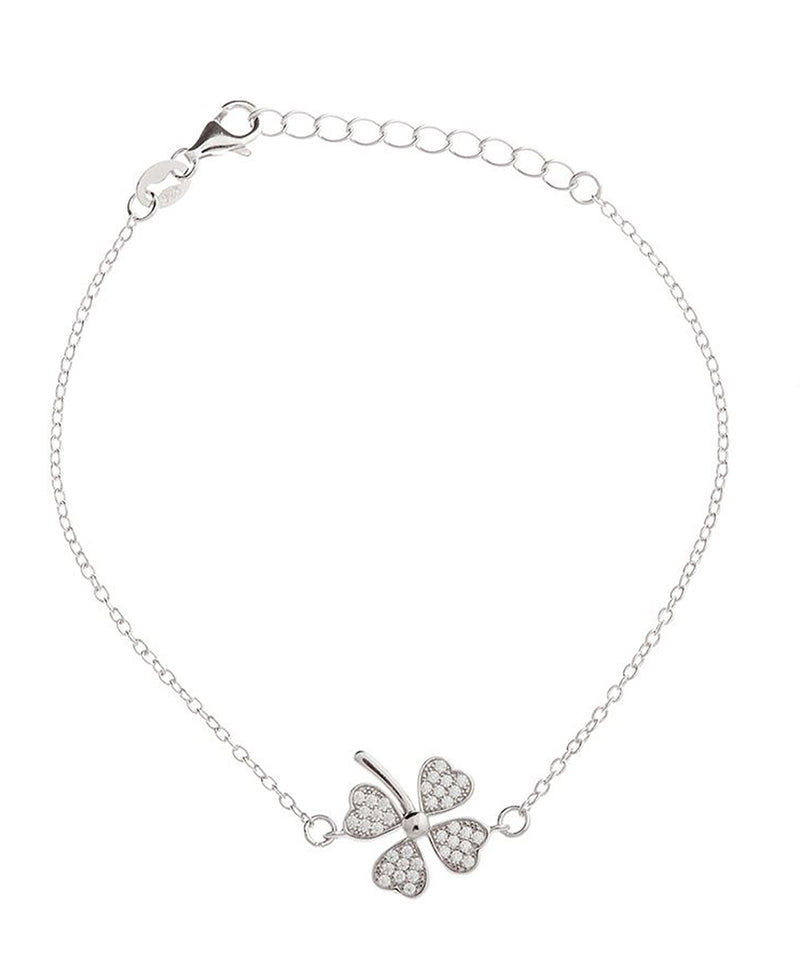 Gift Packaged 'Falisha' Lucky Four Leaf Clover Rhodium Bracelet