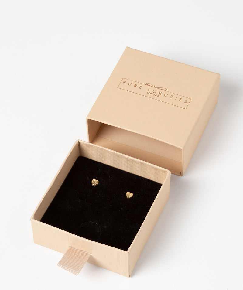 'Calida' 9ct Gold Diamond Cut Heart Stud Earrings image 3