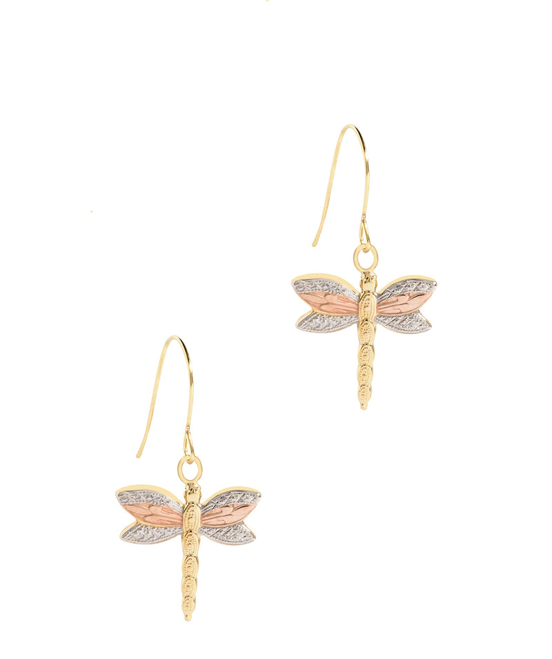 'Helene' 9ct Yellow, Rose and White Gold Dragonfly Drop Earring image 1
