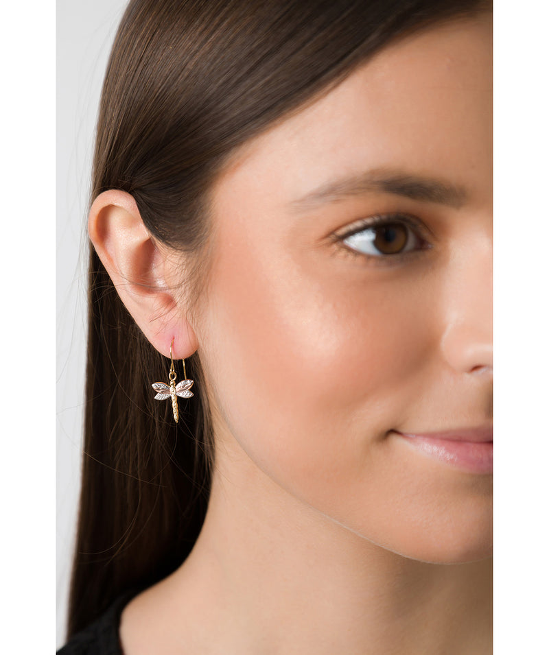 'Helene' 9ct Yellow, Rose and White Gold Dragonfly Drop Earring image 2