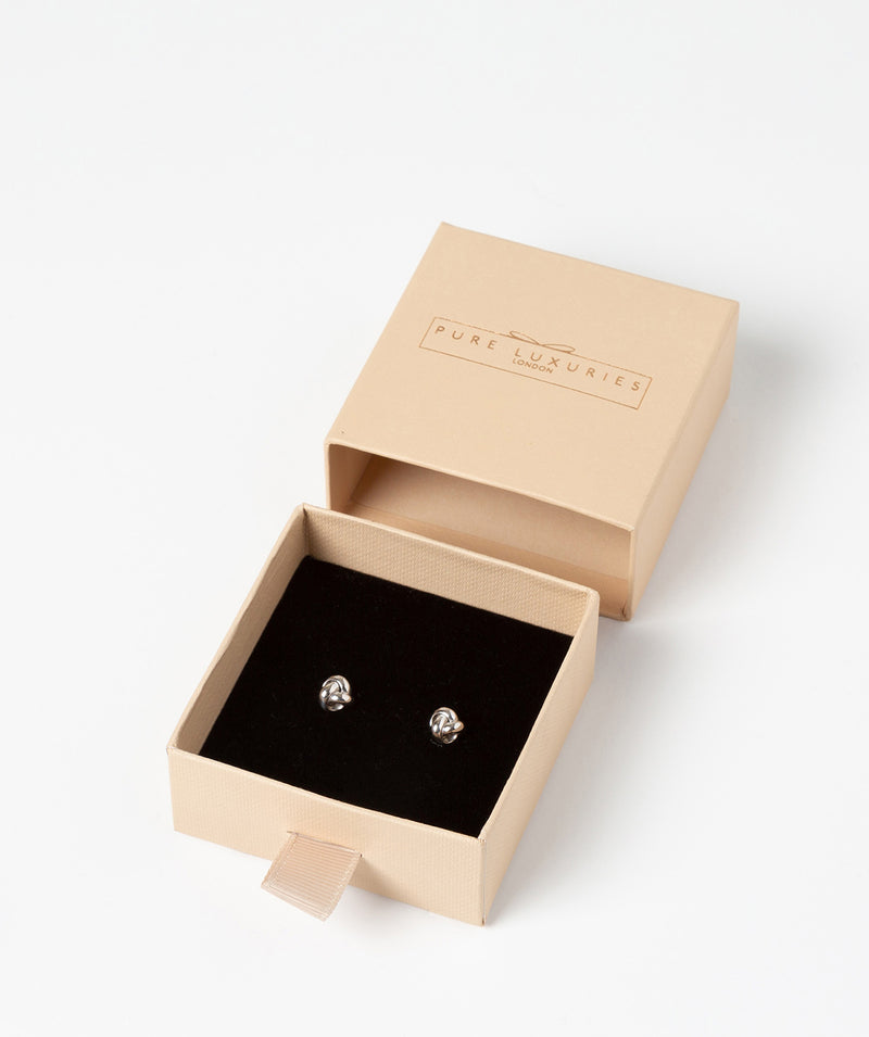 'Chara' 9ct White Gold Tri-Knot Stud Earrings image 3
