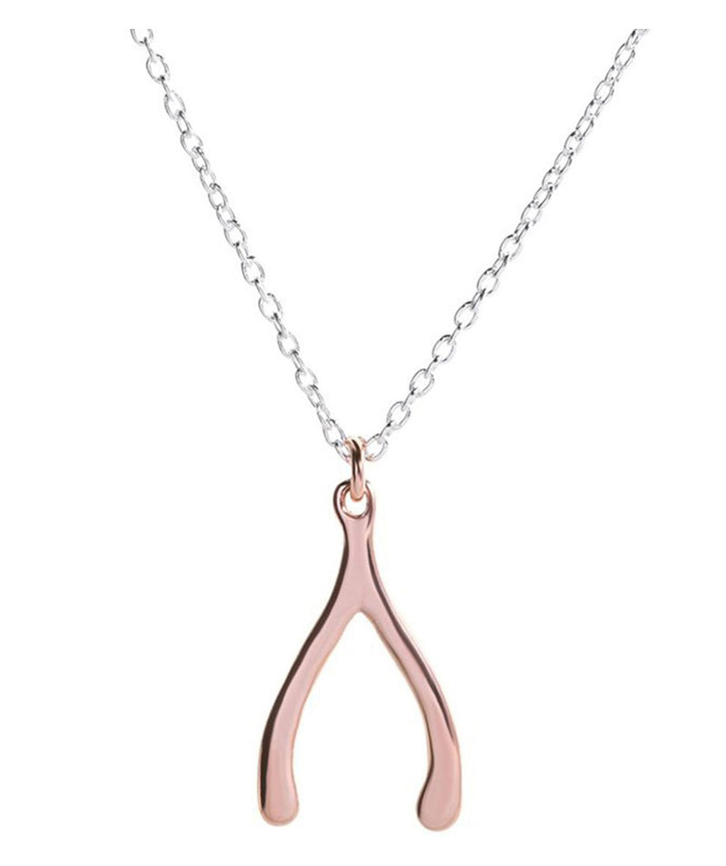 Gift Packaged 'Josefina' Rose Gold Plated Sterling Silver Wishbone Necklace