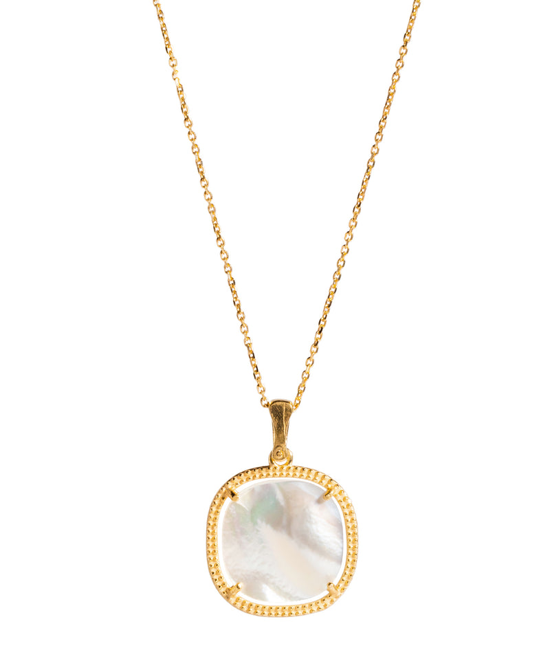 Gift Packaged 'Eileithyia' Yellow Gold Plated Sterling Silver and Square Mother of Pearl Necklace
