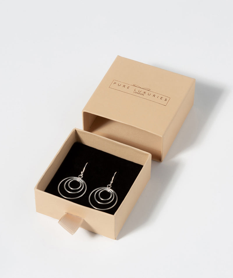 Gift Packaged 'Dionysus' Sterling Silver Triple Circle Drop Earrings