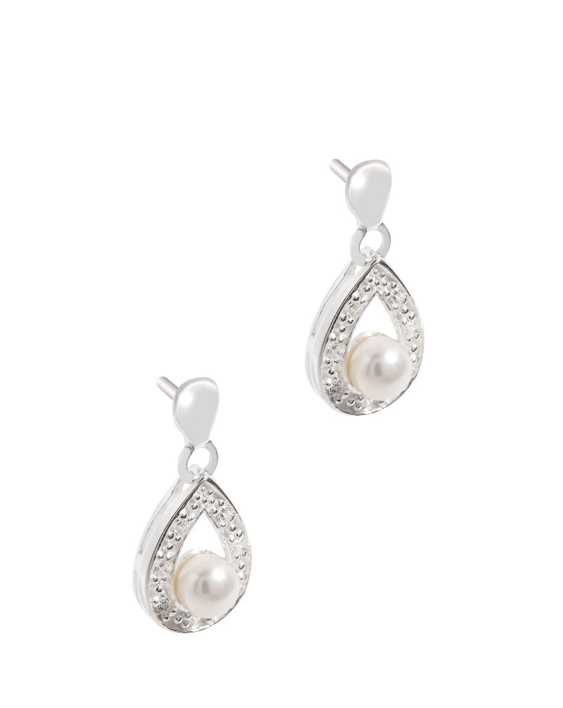 Gift Packaged 'Bia' Sterling Silver and Pearl Drop Earrings