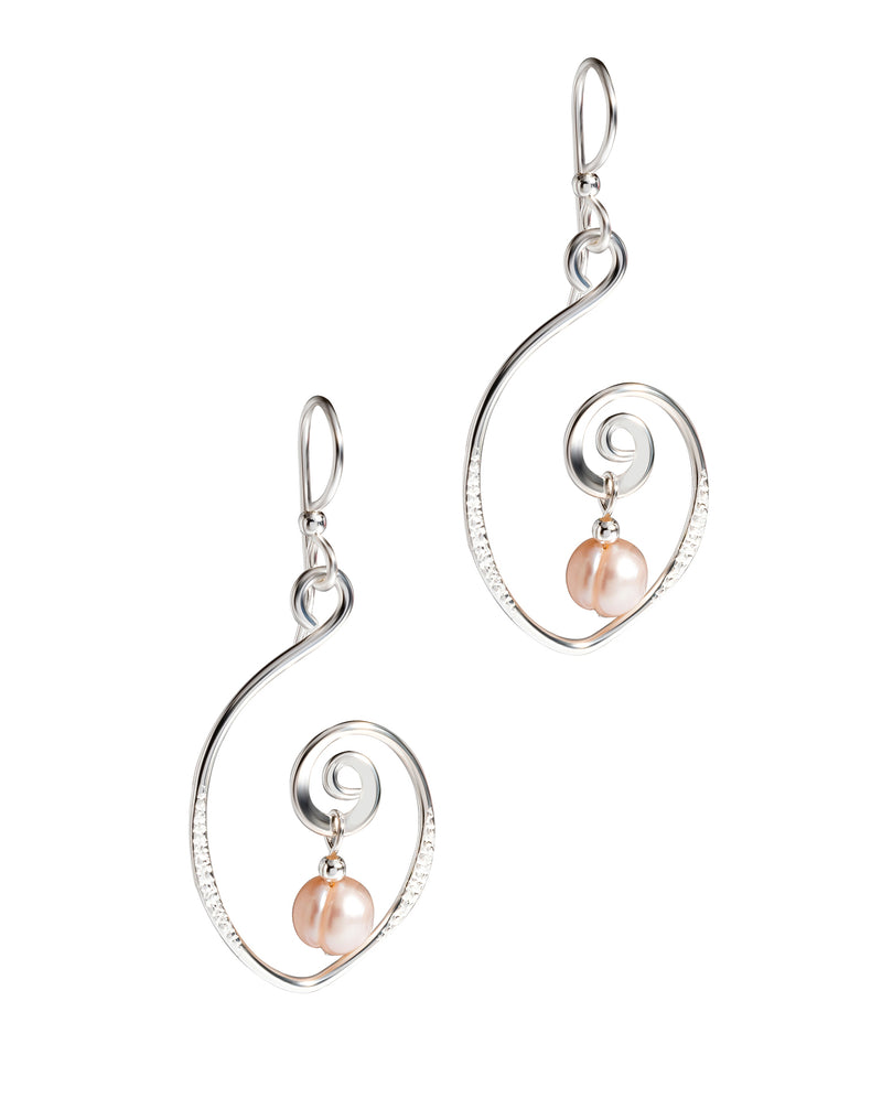 Gift Packaged 'Charlotte' Sterling Silver & Pearl Pear Shaped Spiral Drop Earrings