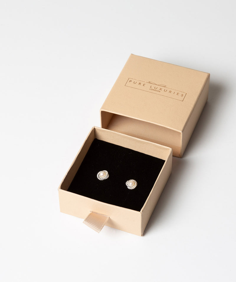 Gift Packaged 'Kotys' Sterling Silver Textured Knot Pearl Stud Earrings