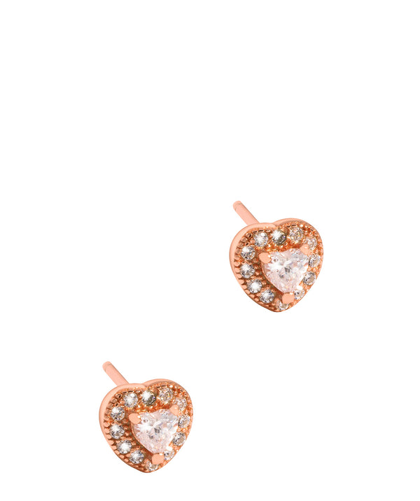'Urania' Rose Gold Plated Sterling Silver and Cubic Zirconia Heart Stud Earrings image 1