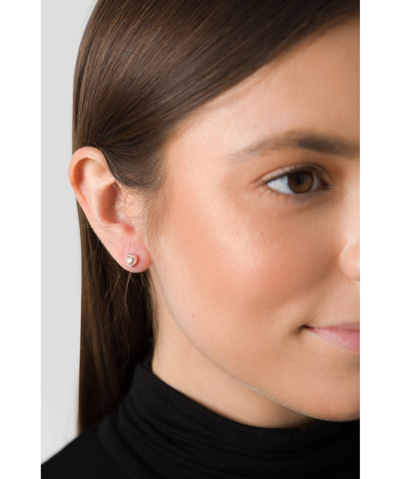 'Urania' Rose Gold Plated Sterling Silver and Cubic Zirconia Heart Stud Earrings image 2