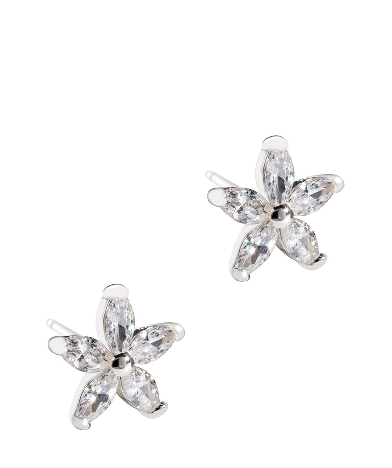 Gift Packaged 'Amaryllis' Sterling Silver and Cubic Zirconia Flower Earrings