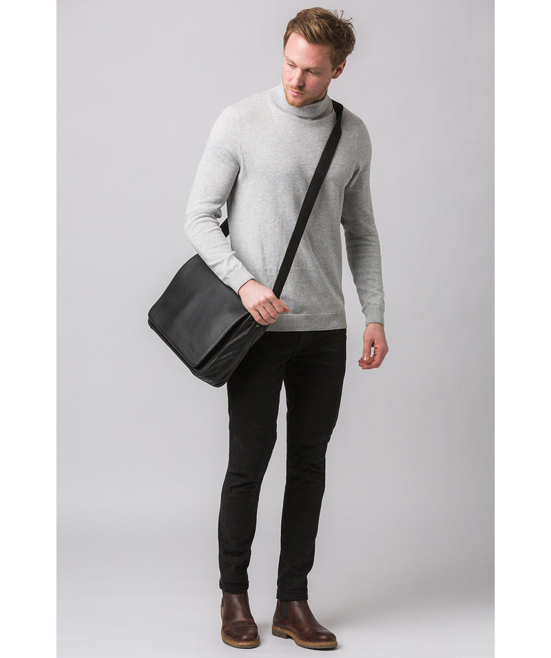 'Sanderson' Black Leather Messenger Bag