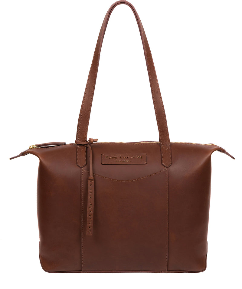 'Oval' Conker Brown Leather Tote Bag image 1