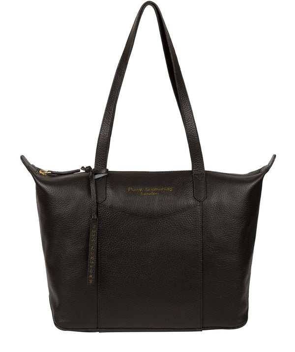 'Oval' Jet Black Leather Tote Bag
