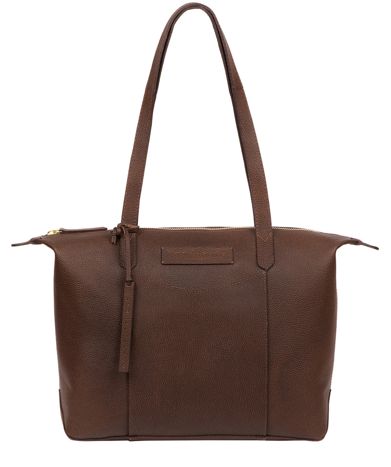 'Oval' Walnut Leather Tote Bag