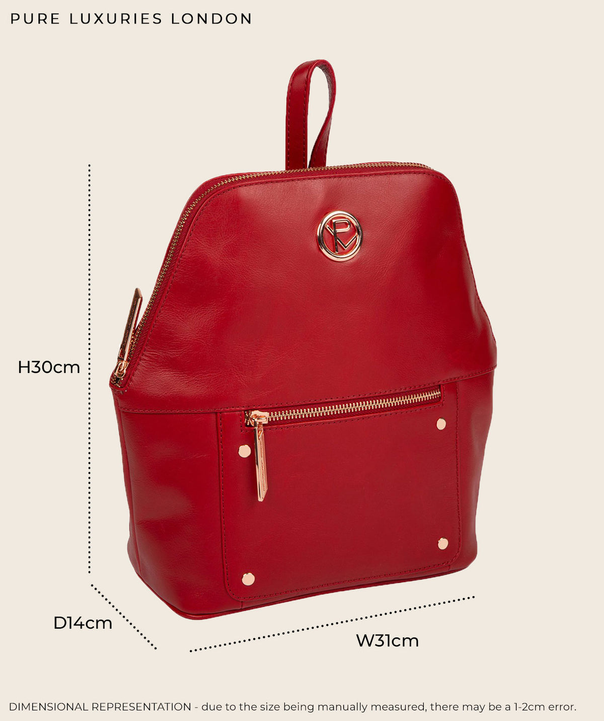 Red Leather Backpack 'Rubens' by Pure Luxuries