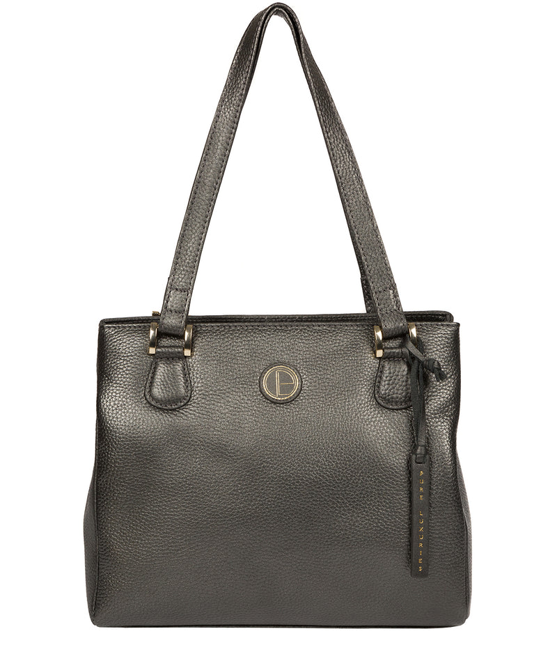 'Milana' Metallic Dark Silver Leather Handbag image 1