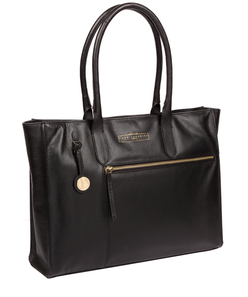 'Buckingham' Black Leather Tote Bag