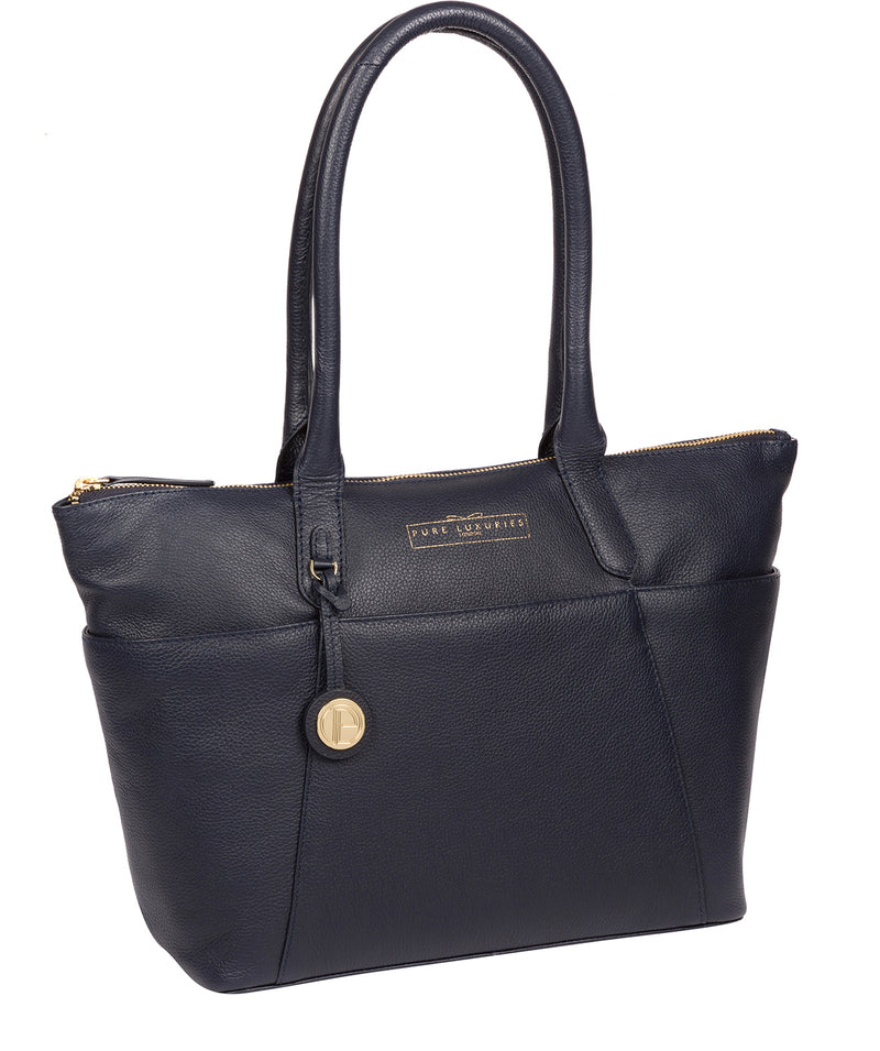 'Everly' Navy Leather Tote Bag image 5