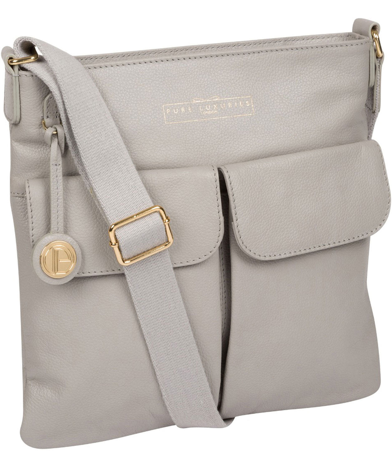 Soames grey leather bag back panel view