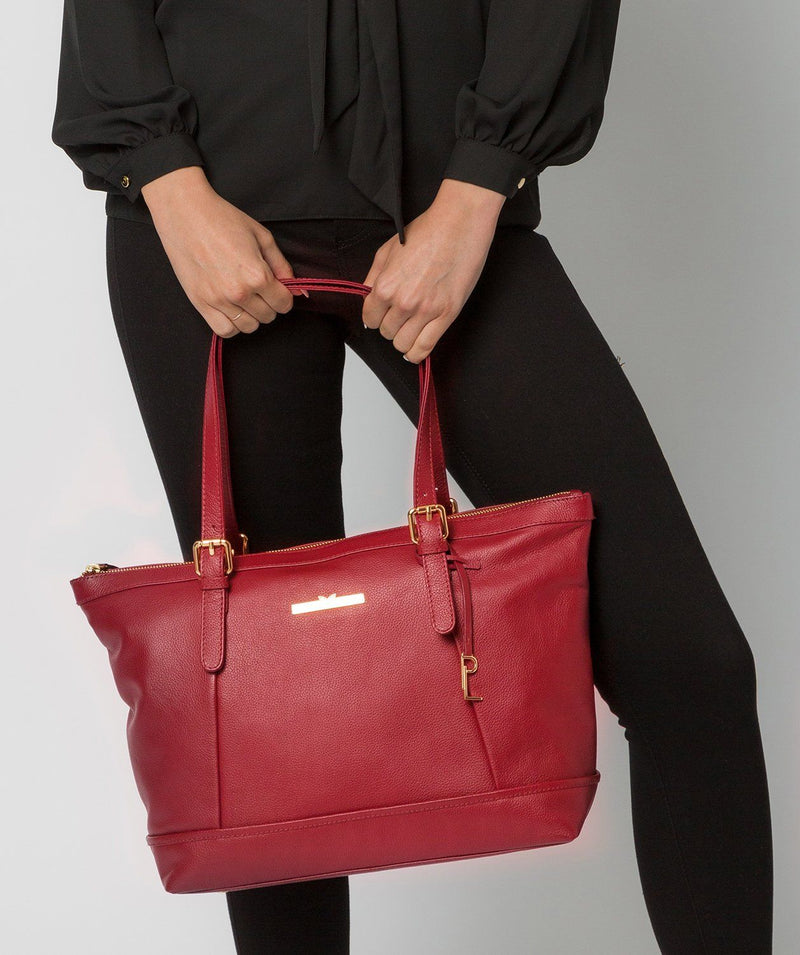 'Thame' Deep Red Leather Tote Bag