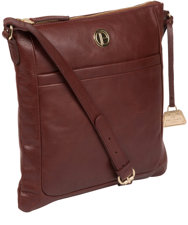 'Lotus' Chestnut Leather Cross Body Bag Pure Luxuries London