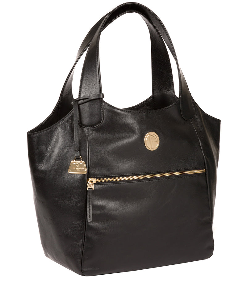 'Mimosa' Jet Black Leather Tote Bag Pure Luxuries London