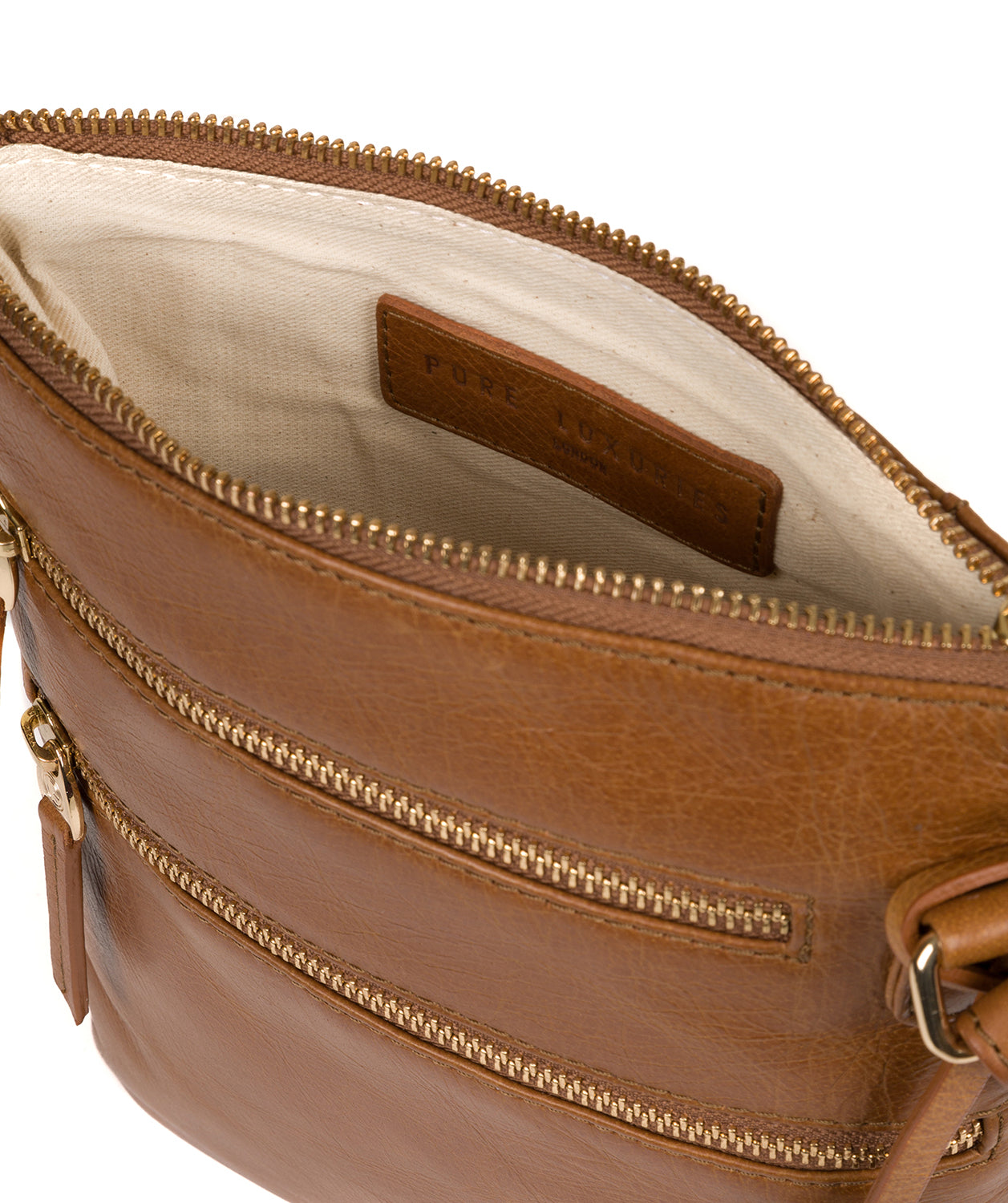 'Gardenia' Saddle Tan Leather Cross Body Bag Pure Luxuries London