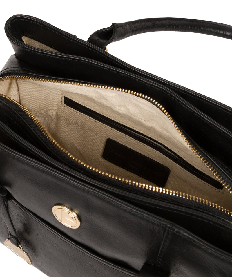 'Fleur' Jet Black Leather Handbag image 4