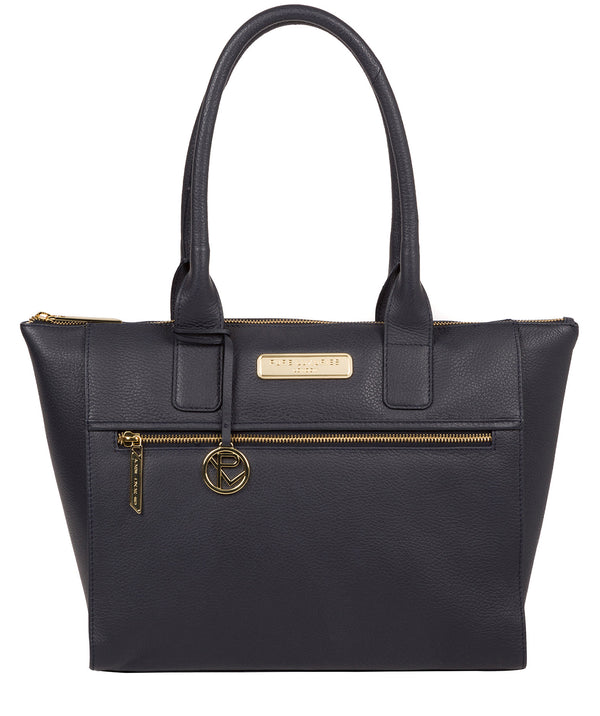 'Faye' Navy Leather Tote Bag image 1