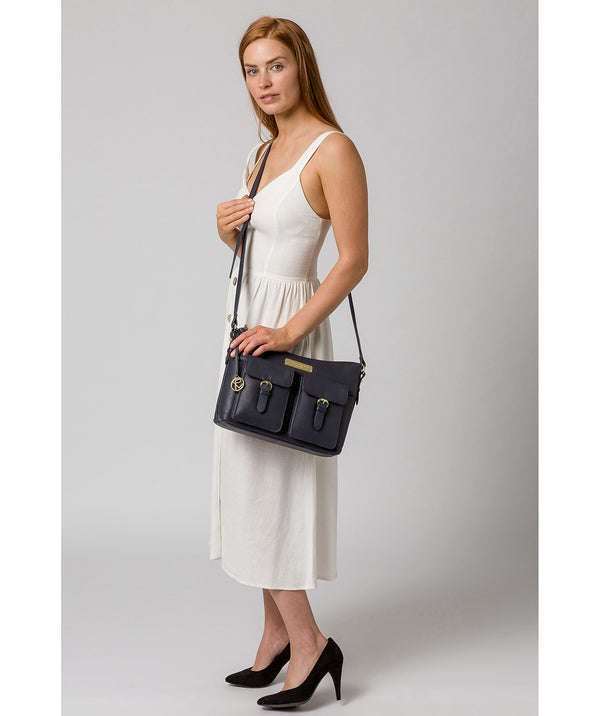 'Jenna' Navy Leather Shoulder Bag image 2