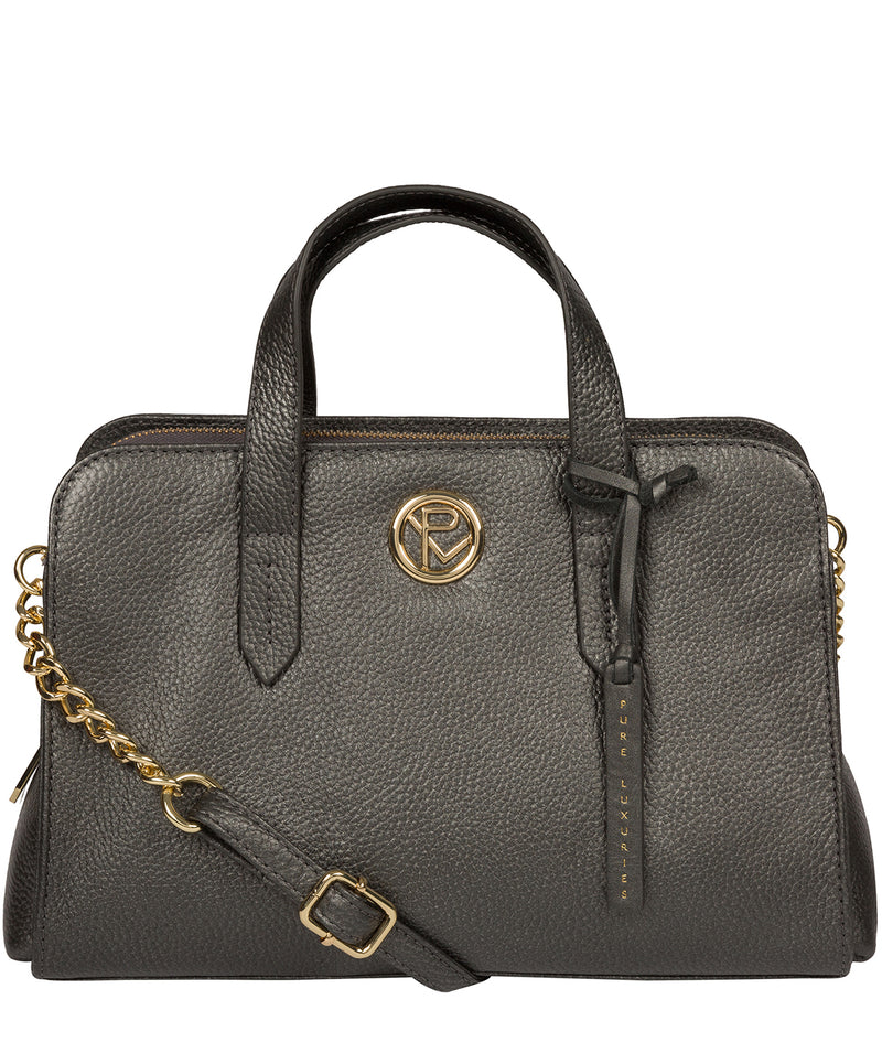 'Amelie' Metallic Dark Silver Leather Handbag image 1