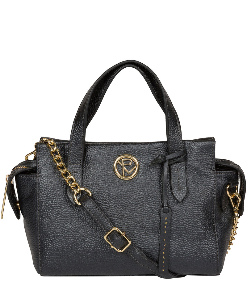'Lisette' Metallic Blue Steel Leather Handbag image 1