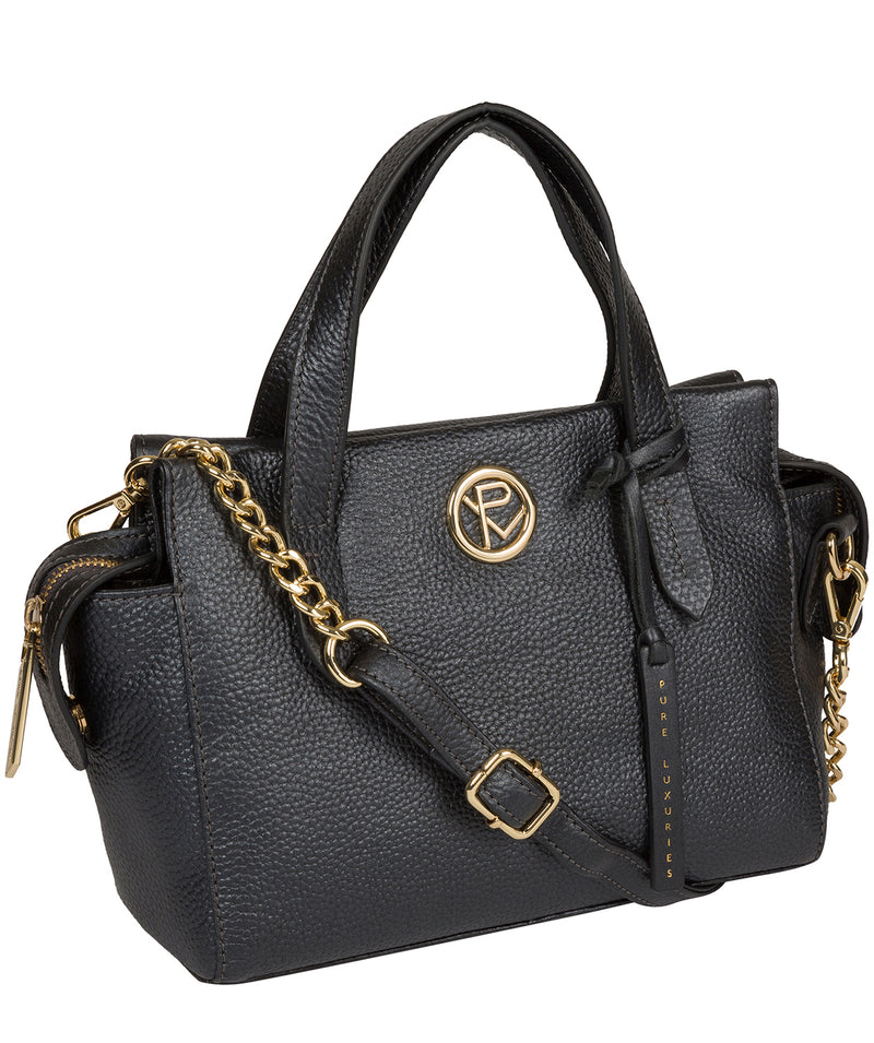 'Lisette' Metallic Blue Steel Leather Handbag image 5