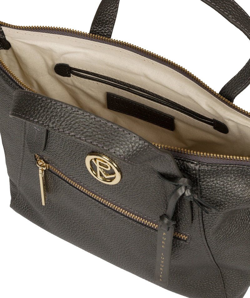 'Claudette' Metallic Dark Silver Leather Handbag image 4