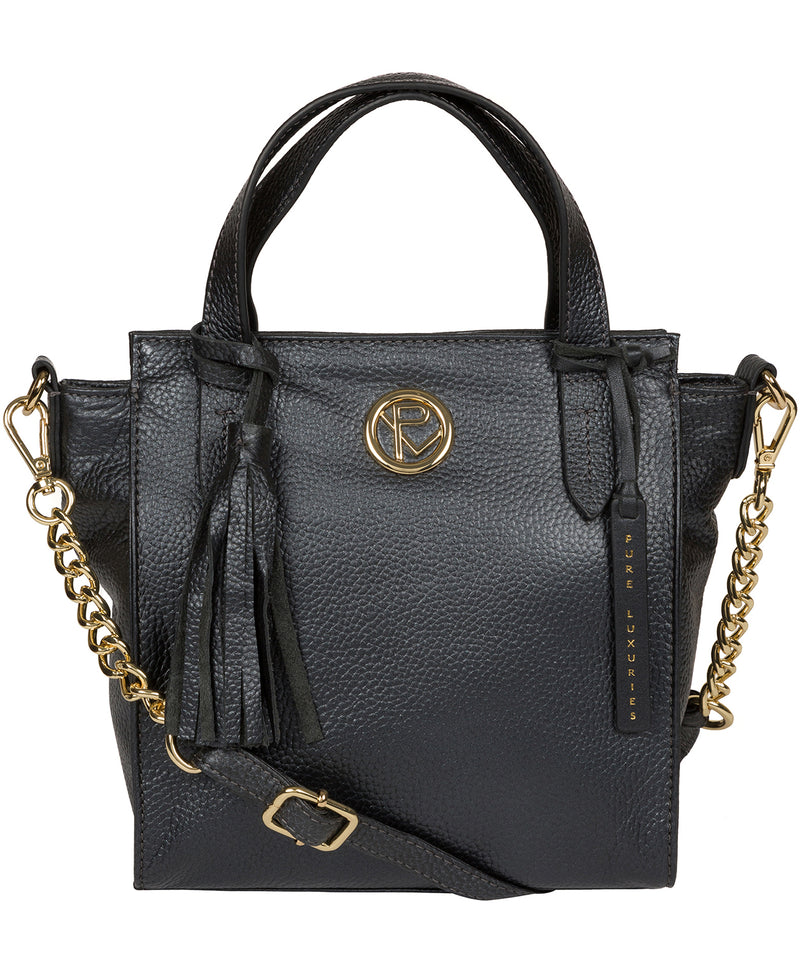 'Lynette' Metallic Blue Steel Leather Handbag image 1