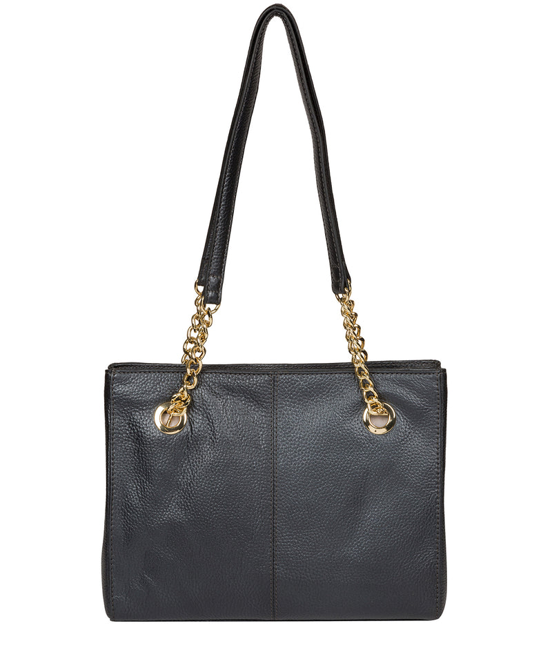 'Nannette' Metallic Blue Steel Leather Shoulder Bag Pure Luxuries London