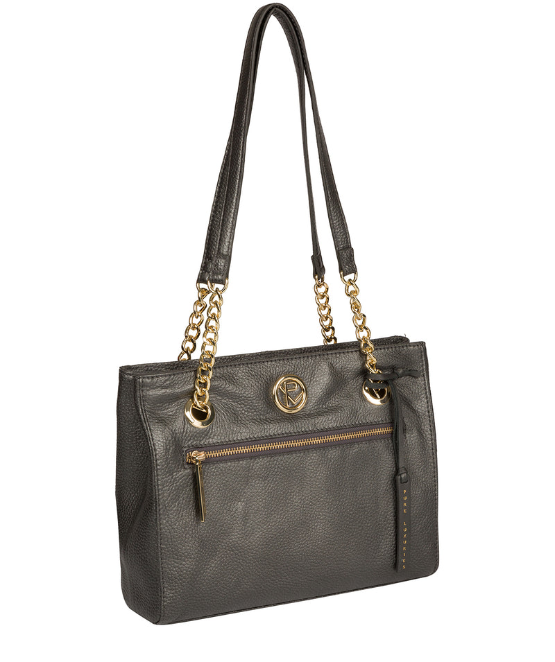 'Nannette' Metallic Dark Silver Leather Shoulder Bag Pure Luxuries London