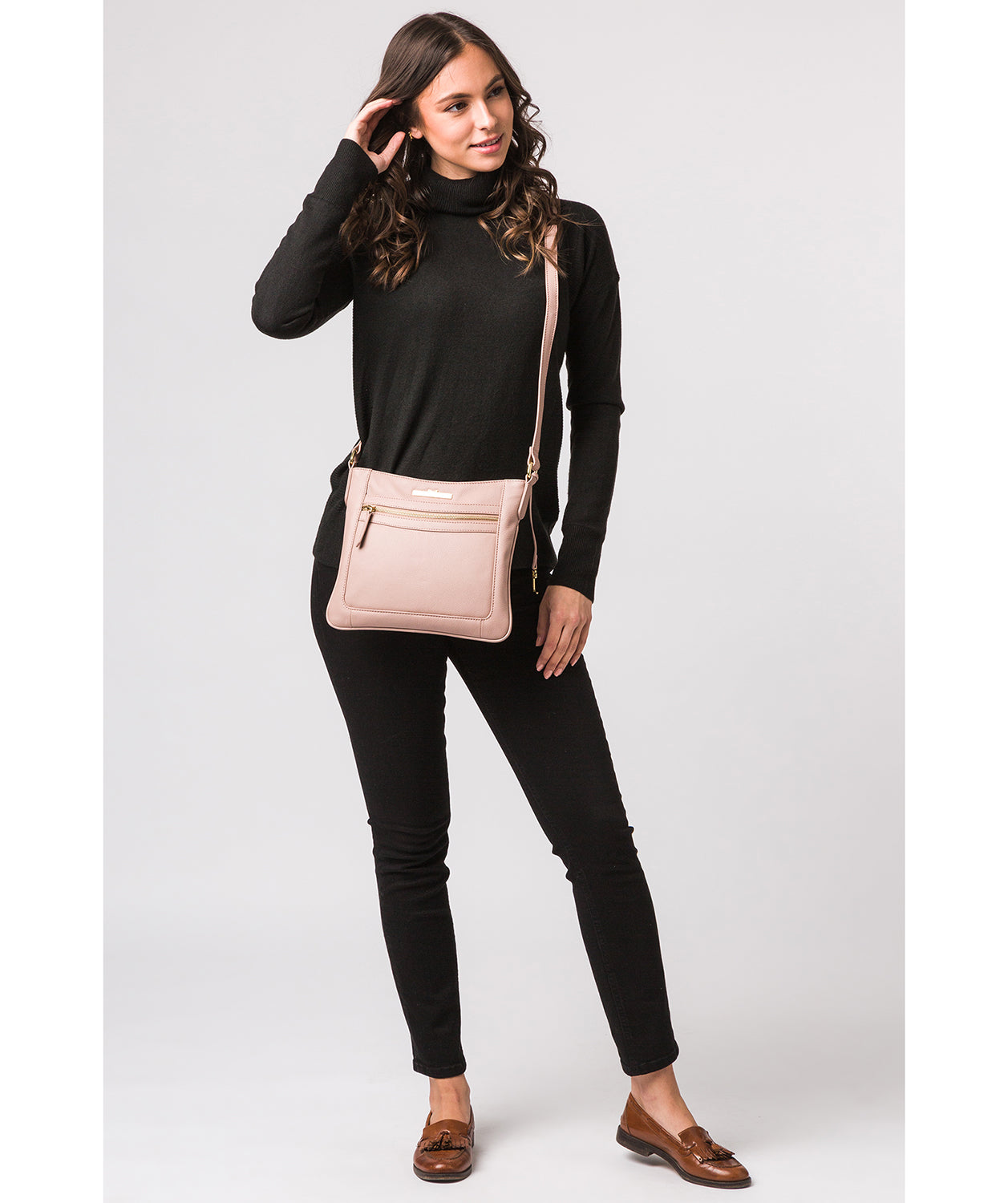 Pure Luxuries Lewes blush pink leather crossbody bag front view