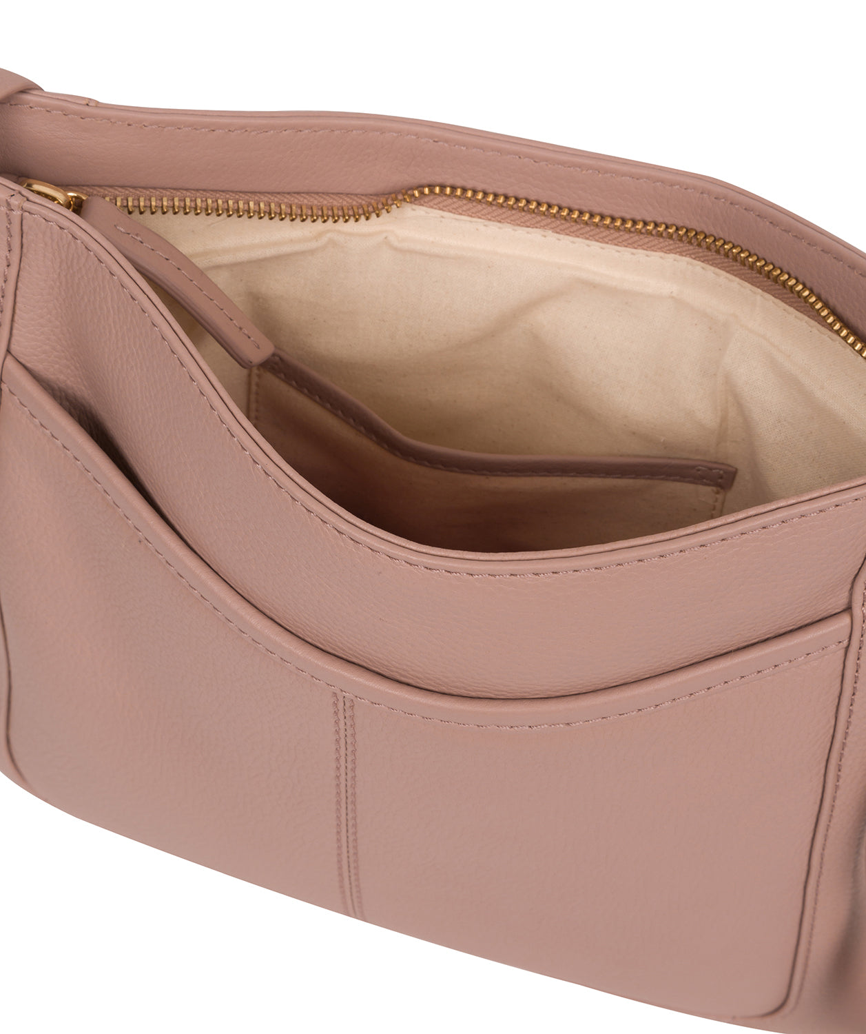 Gold-coloured metal hardware and leather shoulder strap