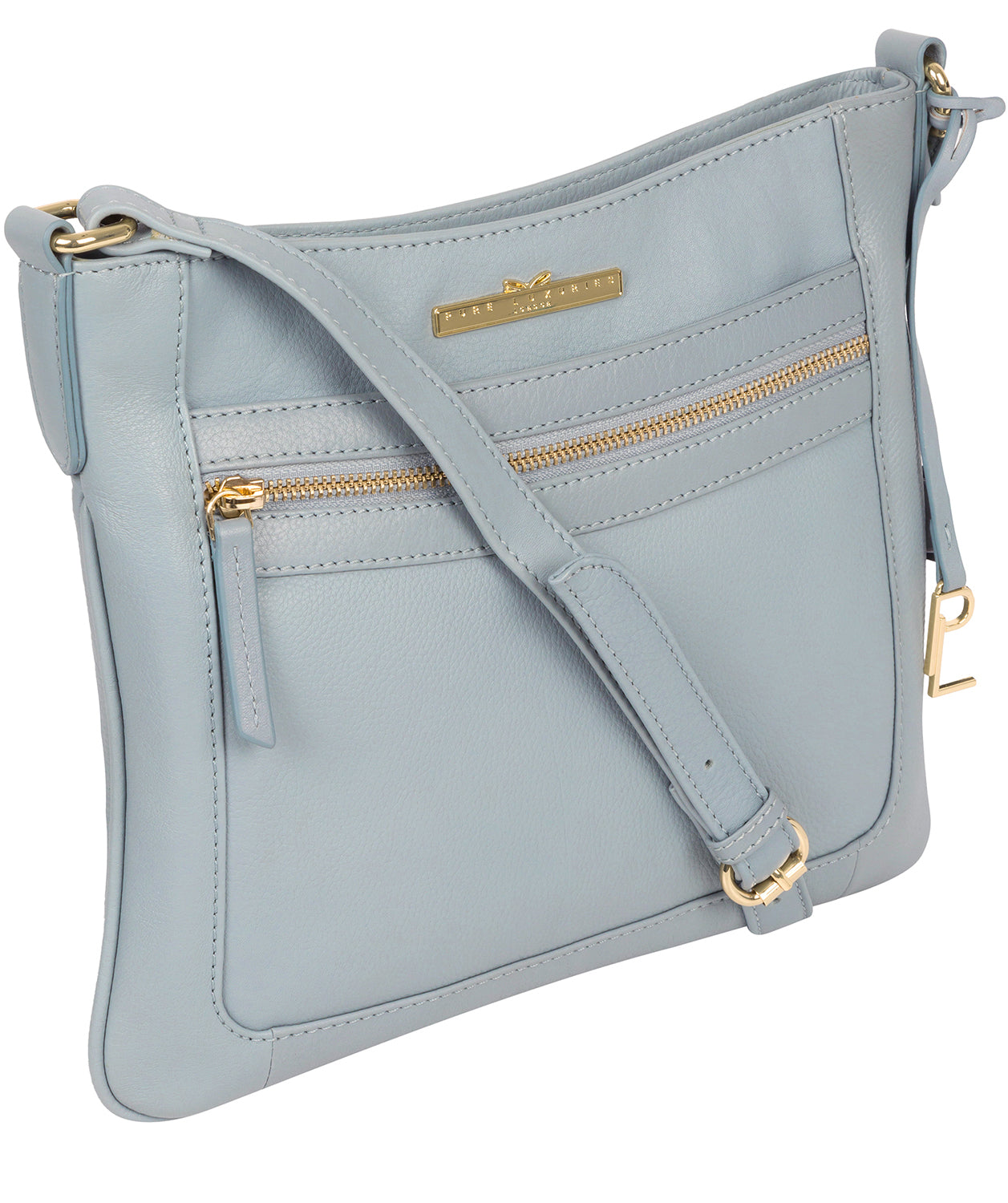 Zipped exterior pocket and gold-coloured metal fittings