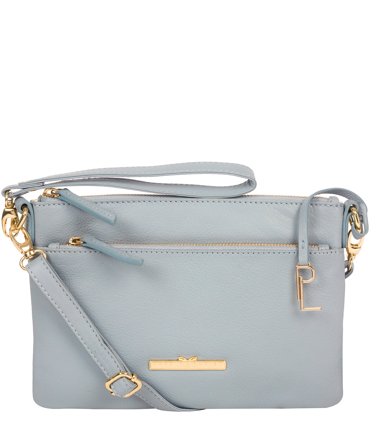 'Lytham' Cashmere Blue Leather Cross Body Clutch Bag
