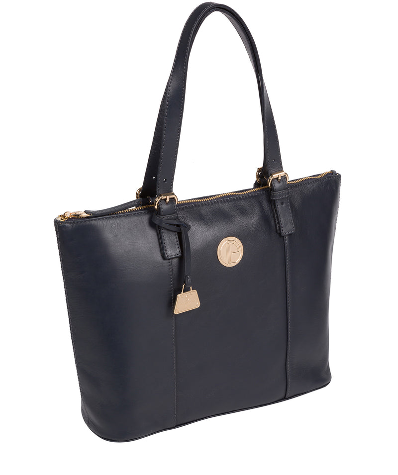 'Aster' Navy Leather Tote Bag