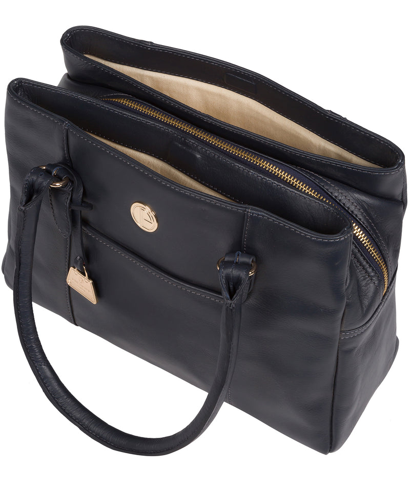 'Fleur' Navy Leather Handbag