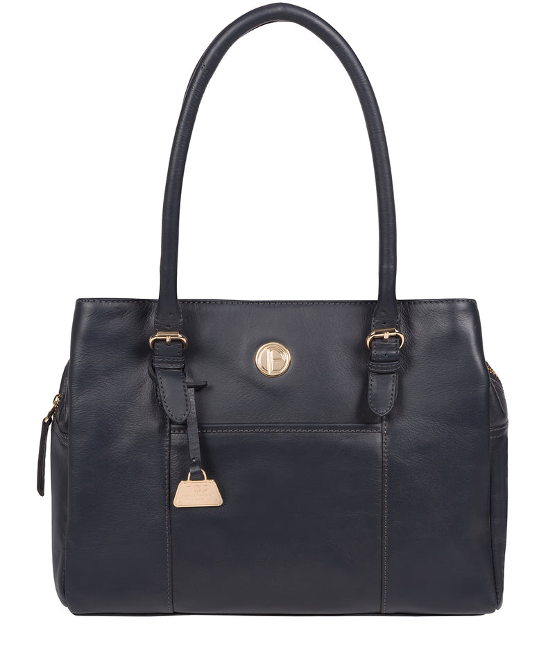 'Fleur' Navy Leather Handbag