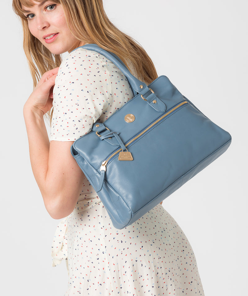 'Poppy' Dusky Blue Leather Handbag
