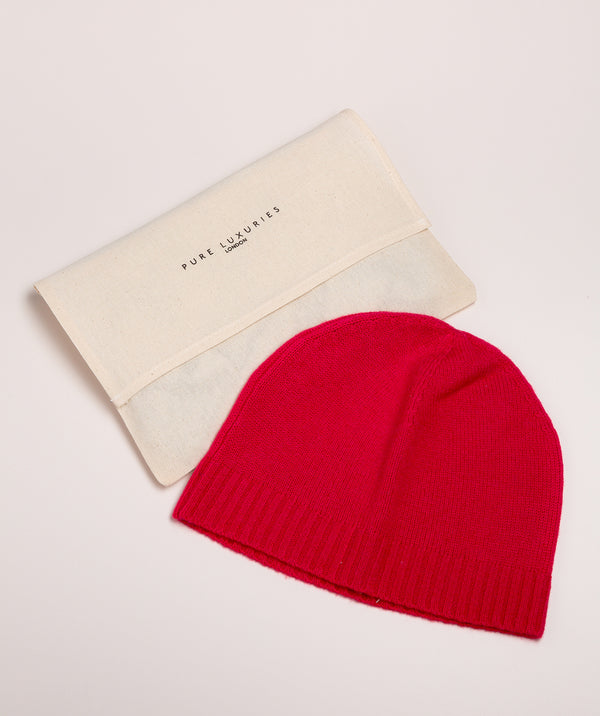 'Bowness' Chilli Red Cashmere & Merino Wool Beanie Hat