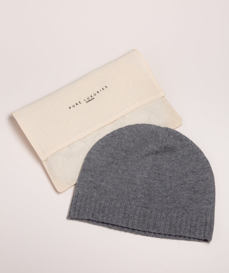 'Bowness' Grey Cashmere & Merino Wool Beanie Hat