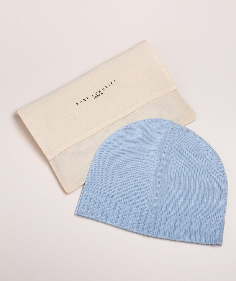 'Bowness' Powder Blue Cashmere & Merino Wool Beanie Hat