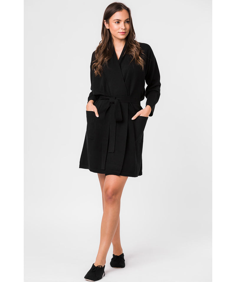 'Alston' Black Medium Merino Wool and Cashmere Dressing Gown