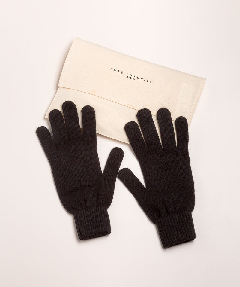 'Caldbeck' Black Cashmere & Merino Wool Extra Large Gloves